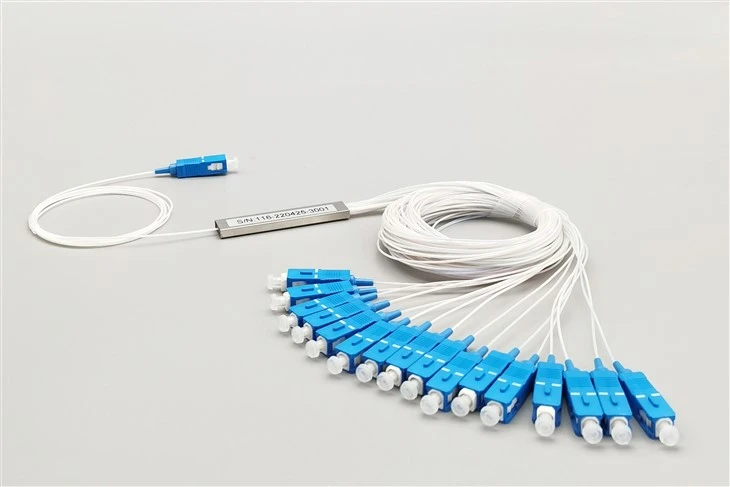 1X16 PLC 파이버 스플리터, 스틸 튜브, ​​베어 파이버 250μm, SC UPC, 싱글모드