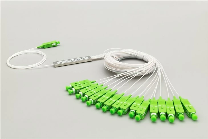 1x16 SC APC Plc 파이버 스플리터, 스틸 튜브, ​​베어 파이버 250μm, 싱글모드